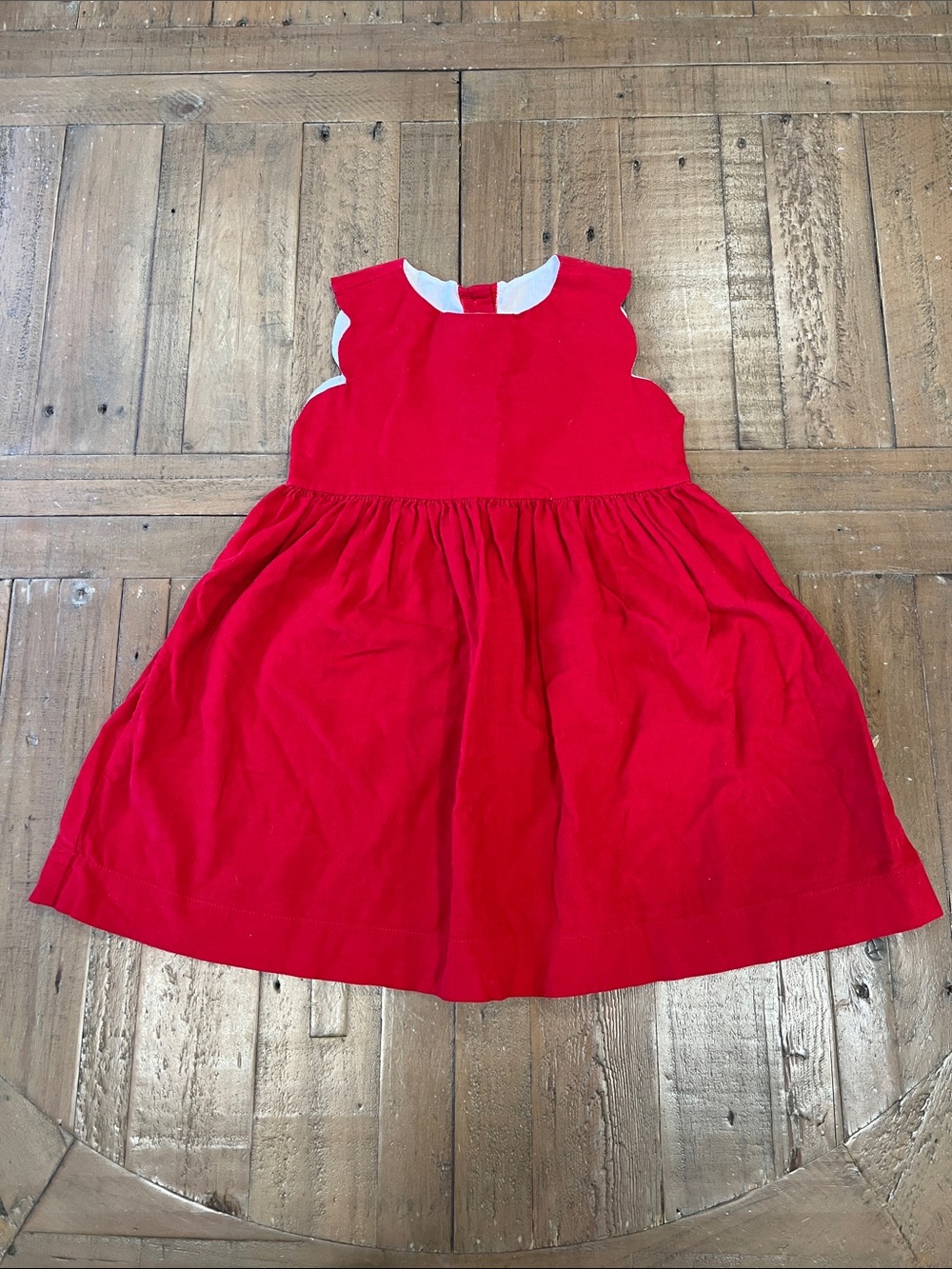 James and Lottie red corduroy scalloped edge pinafore jumper dress 5T